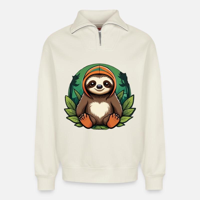 Faultier im Wald - Relaxed Unisex Organic Half Zip Sweatshirt – von SPREAD - Naturweiß