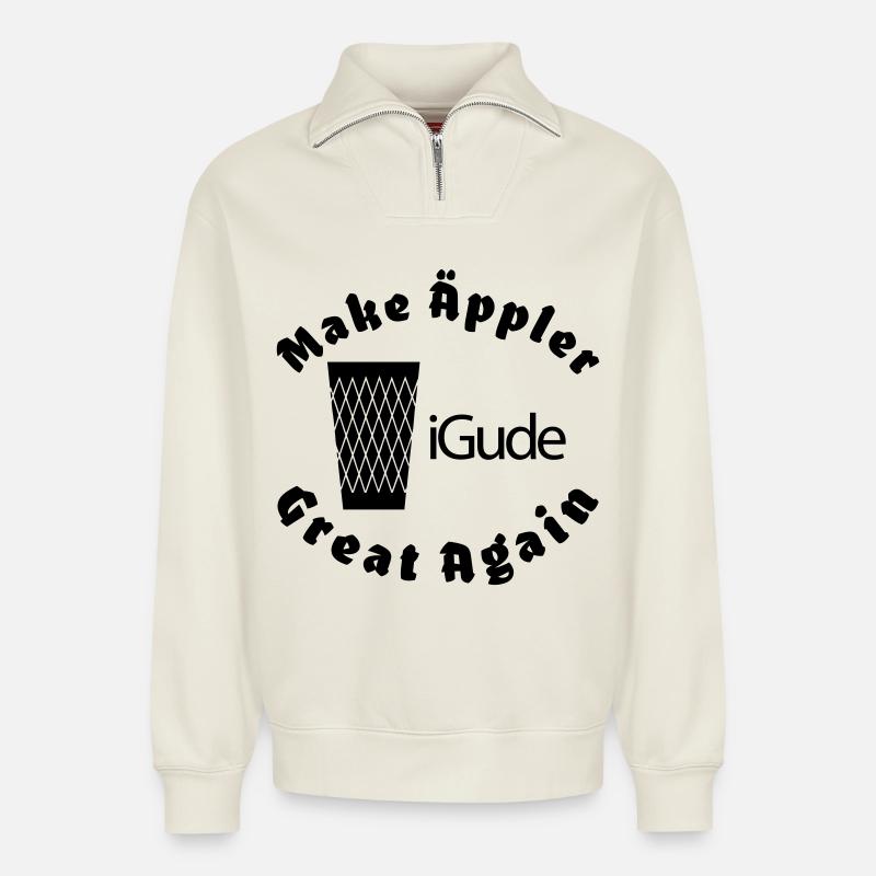 iGude Geripptes Great Again - Relaxed Unisex Organic Half Zip Sweatshirt – von SPREAD - Naturweiß