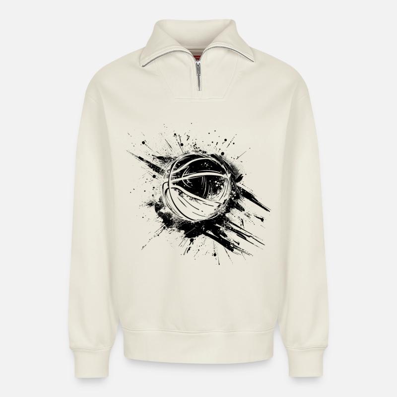 Basketball Ball Graffiti - Relaxed Unisex Organic Half Zip Sweatshirt – von SPREAD - Naturweiß