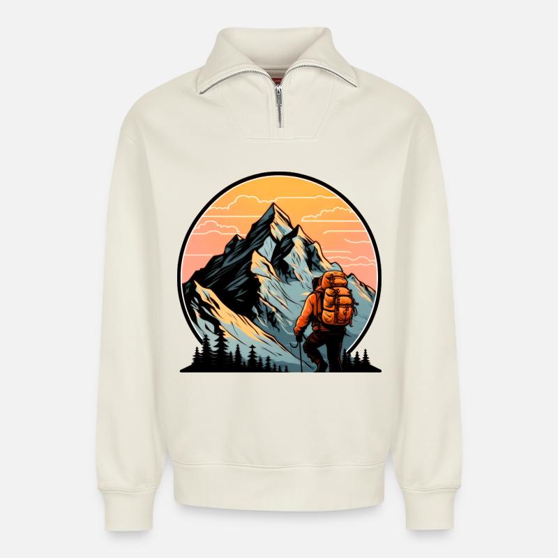 Bergsteiger - Relaxed Unisex Organic Half Zip Sweatshirt – von SPREAD - Naturweiß