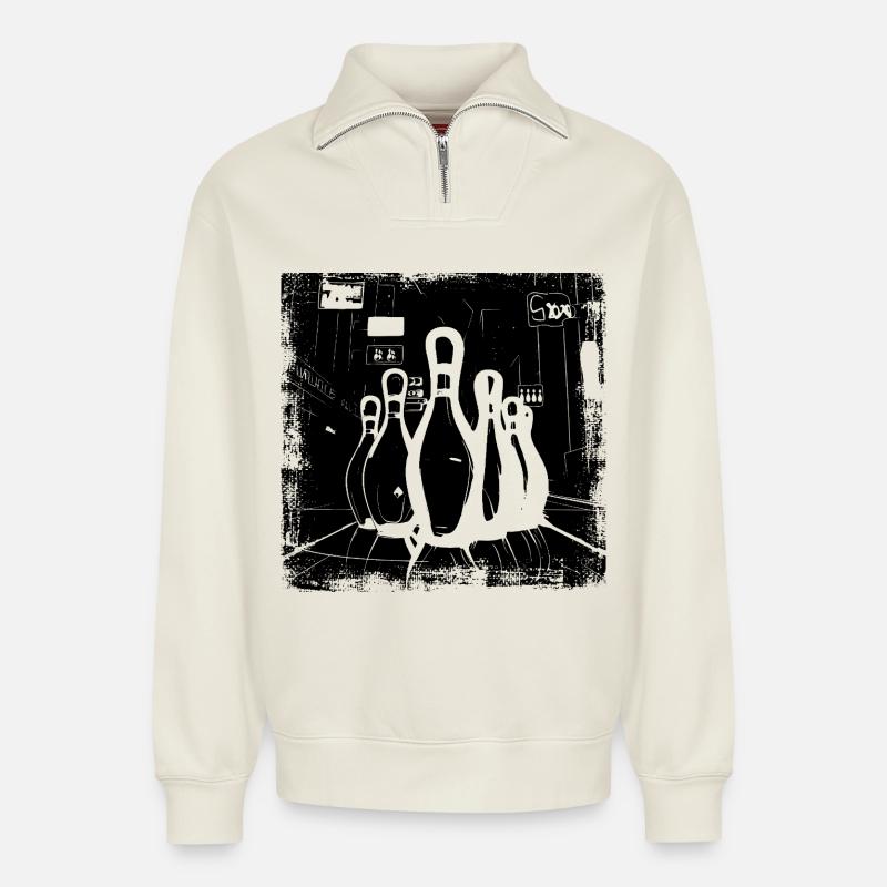 Bowling - Relaxed Unisex Organic Half Zip Sweatshirt – von SPREAD - Naturweiß
