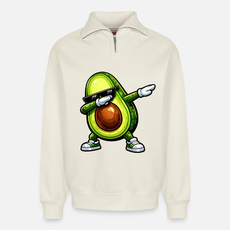 Dabbing Avocado - Relaxed Unisex Organic Half Zip Sweatshirt – von SPREAD - Naturweiß
