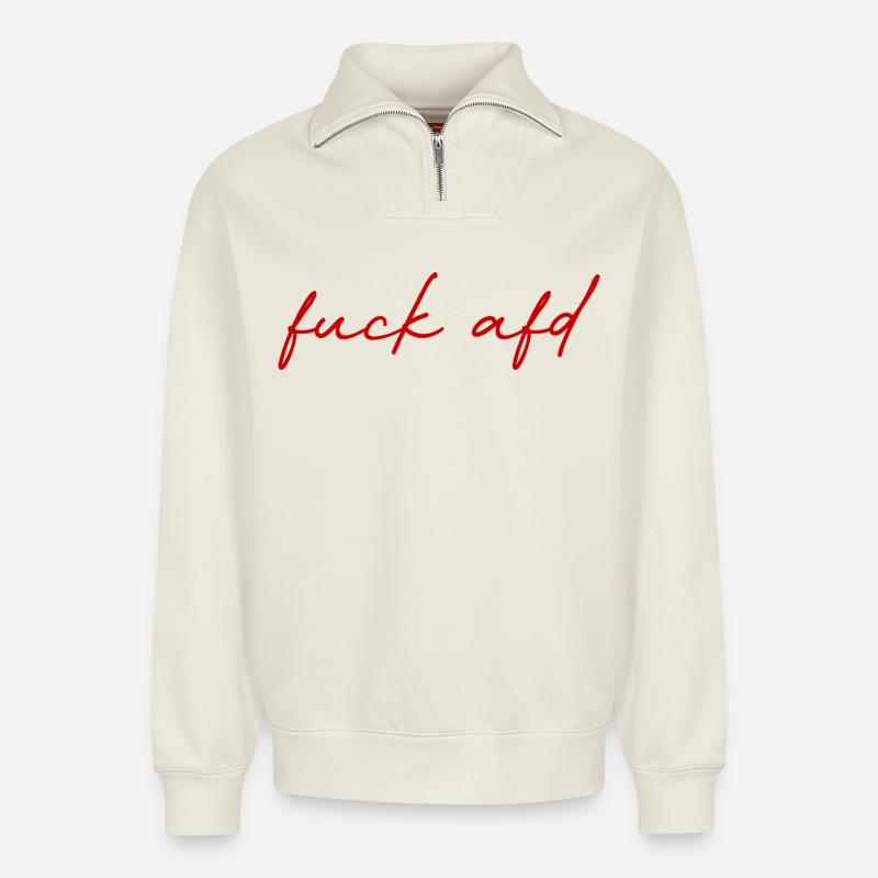 Protest Schriftzug Gegen AfD   - Relaxed Unisex Organic Half Zip Sweatshirt – von SPREAD - Naturweiß