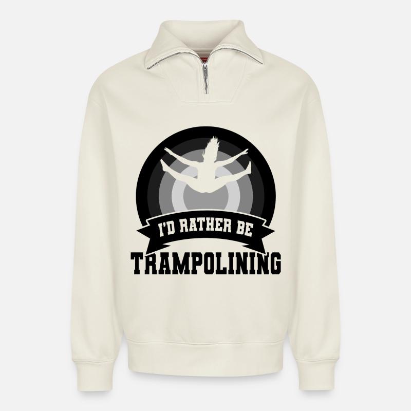 I’d Rather Be Trampolining - Relaxed Unisex Organic Half Zip Sweatshirt – von SPREAD - Naturweiß