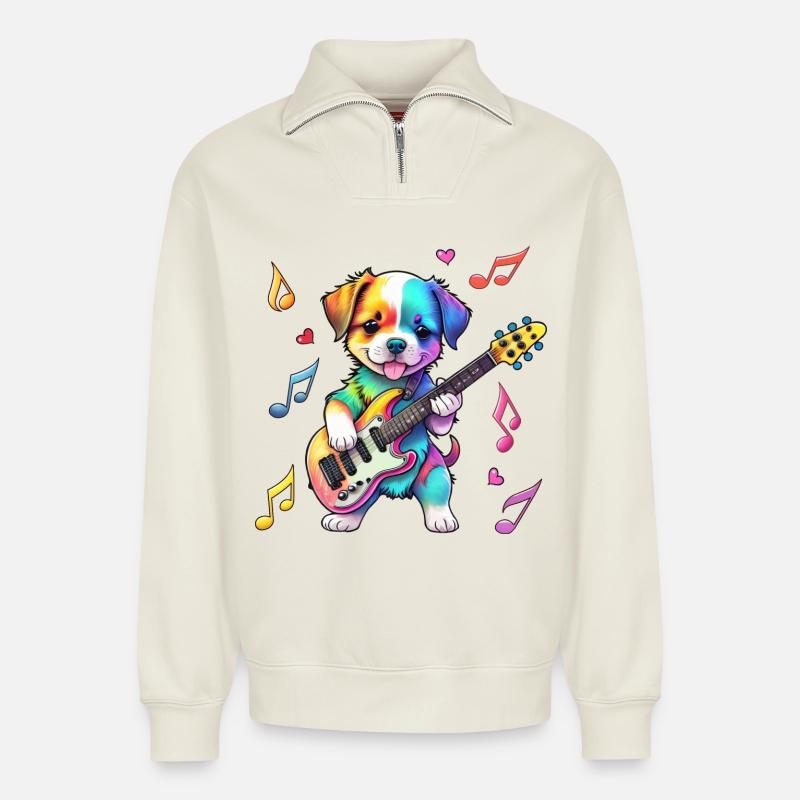 Rock Star Hound Welpe – Regenbogen - Relaxed Unisex Organic Half Zip Sweatshirt – von SPREAD - Naturweiß