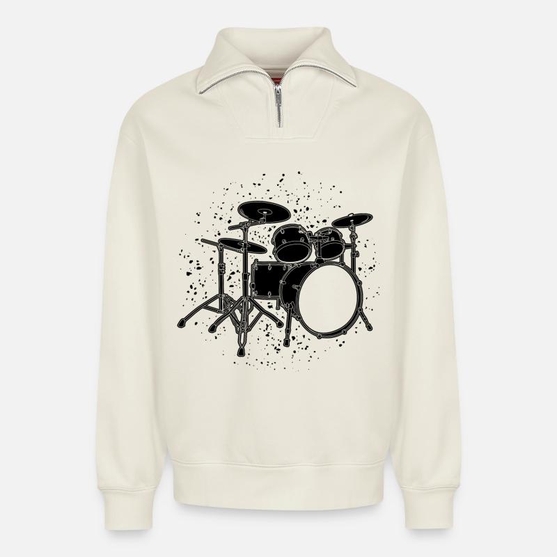 Schlagzeug - Relaxed Unisex Organic Half Zip Sweatshirt – von SPREAD - Naturweiß