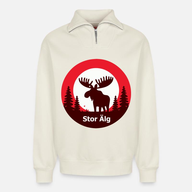 Stor älg - Relaxed Unisex Organic Half Zip Sweatshirt – von SPREAD - Naturweiß