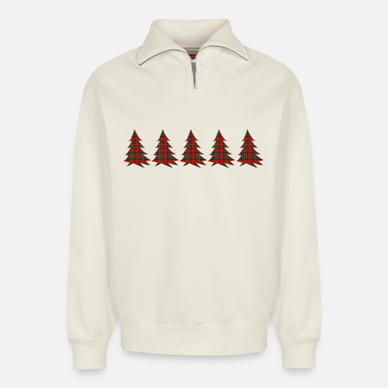 Wald-Tartanbäume - Relaxed Unisex Organic Half Zip Sweatshirt – von SPREAD - Naturweiß