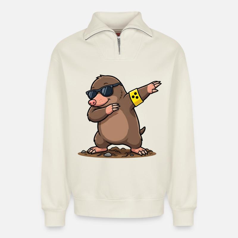 Dabbing Mole - Relaxed Unisex Organic Half Zip Sweatshirt – by SPREAD - off white