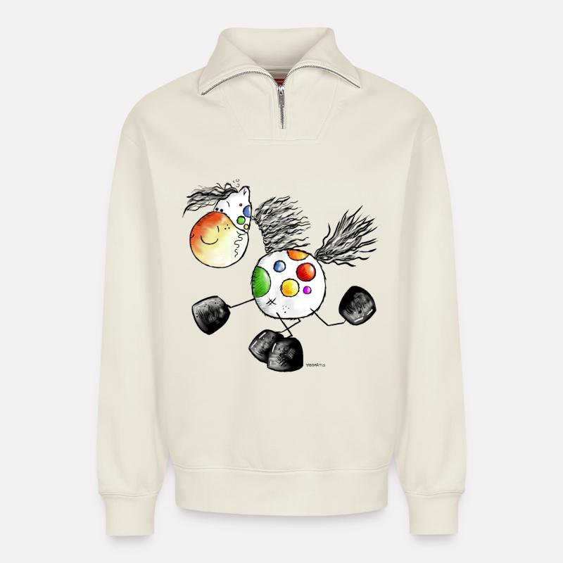 Kunterbuntes Pferd - Pony - Pferde - Relaxed Unisex Organic Half Zip Sweatshirt – von SPREAD - Naturweiß