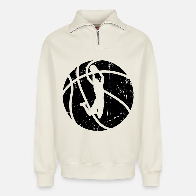 Basketteur - Sweat unisexe décontracté en coton biologique à demi-zip – de SPREAD - blanc cassé