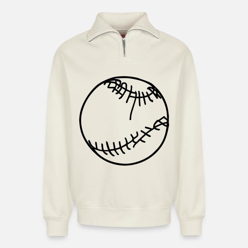 Baseball Ball - Relaxed Unisex Organic Half Zip Sweatshirt – von SPREAD - Naturweiß