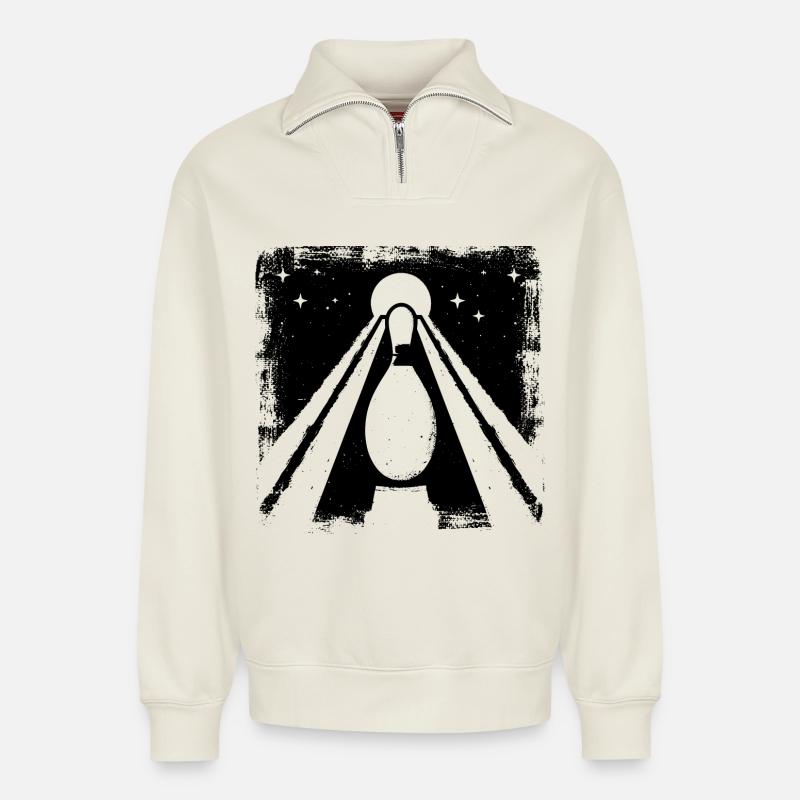Bowling Zeichnung - Relaxed Unisex Organic Half Zip Sweatshirt – von SPREAD - Naturweiß