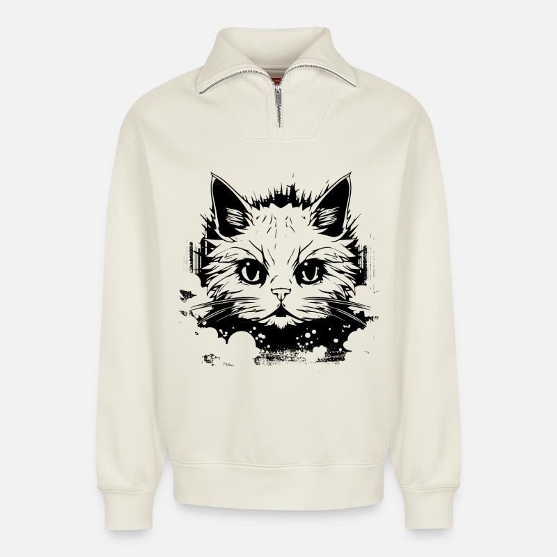Cat Anime - Relaxed Unisex Organic Half Zip Sweatshirt – by SPREAD - off white
