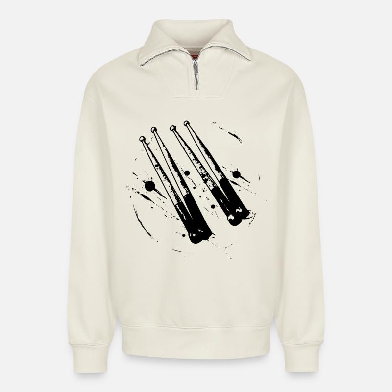 Drumsticks - Relaxed Unisex Organic Half Zip Sweatshirt – von SPREAD - Naturweiß