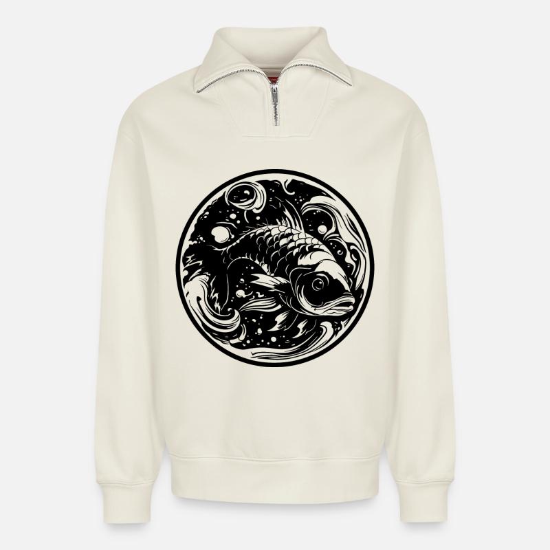 Fisch Zeichnung - Relaxed Unisex Organic Half Zip Sweatshirt – von SPREAD - Naturweiß