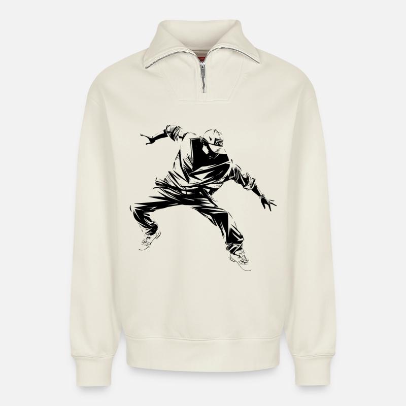 B Boy Graphic - Relaxed Unisex Organic Half Zip Sweatshirt – by SPREAD - off white