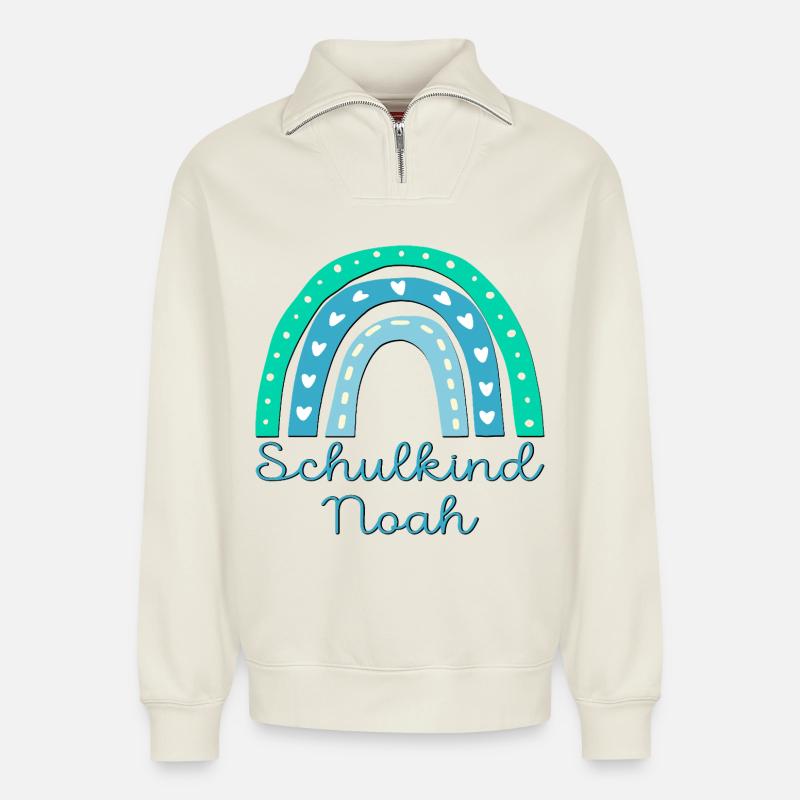 SCHULANFANG SCHULKIND NOAH - Relaxed Unisex Organic Half Zip Sweatshirt – von SPREAD - Naturweiß