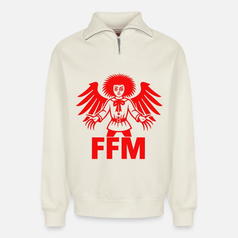 Francfort-sur-le-Main (FFM) - Sweat unisexe décontracté en coton biologique à demi-zip – de SPREAD - blanc cassé