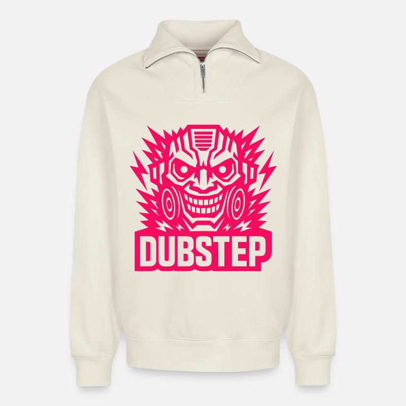 Dubstep Power Mask - Relaxed Unisex Organic Half Zip Sweatshirt – by SPREAD - off white