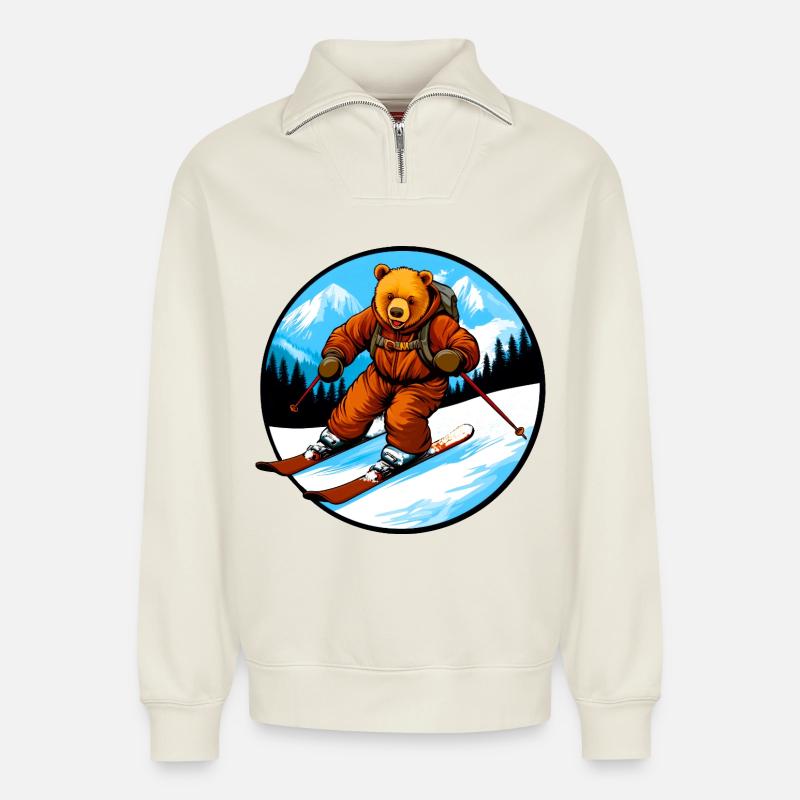 Ski Bär - Relaxed Unisex Organic Half Zip Sweatshirt – von SPREAD - Naturweiß