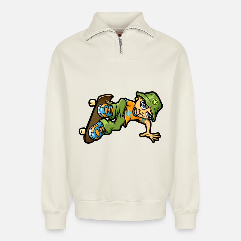bboy in der Luft - Relaxed Unisex Organic Half Zip Sweatshirt – von SPREAD - Naturweiß