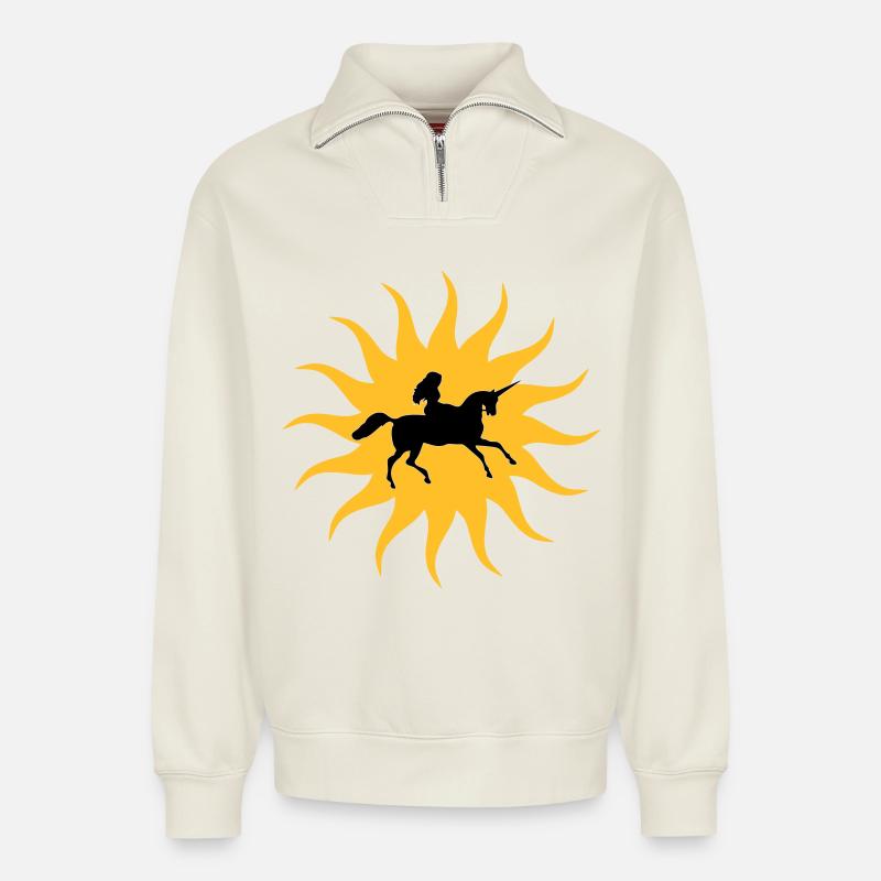 Sonne mit Einhorn - Relaxed Unisex Organic Half Zip Sweatshirt – von SPREAD - Naturweiß