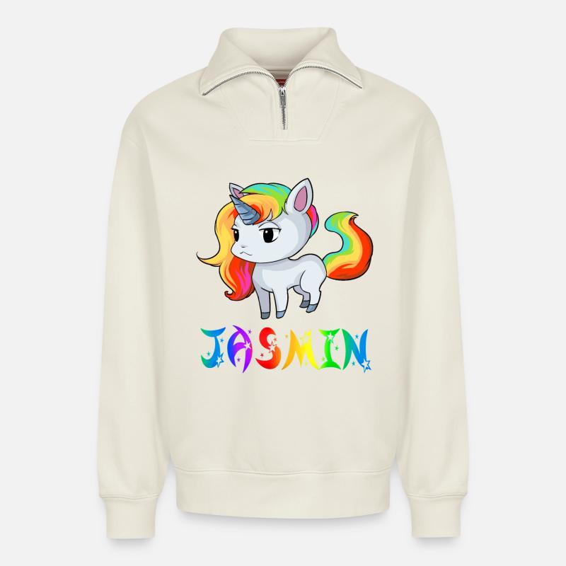 Jasmin Einhorn - Relaxed Unisex Organic Half Zip Sweatshirt – von SPREAD - Naturweiß