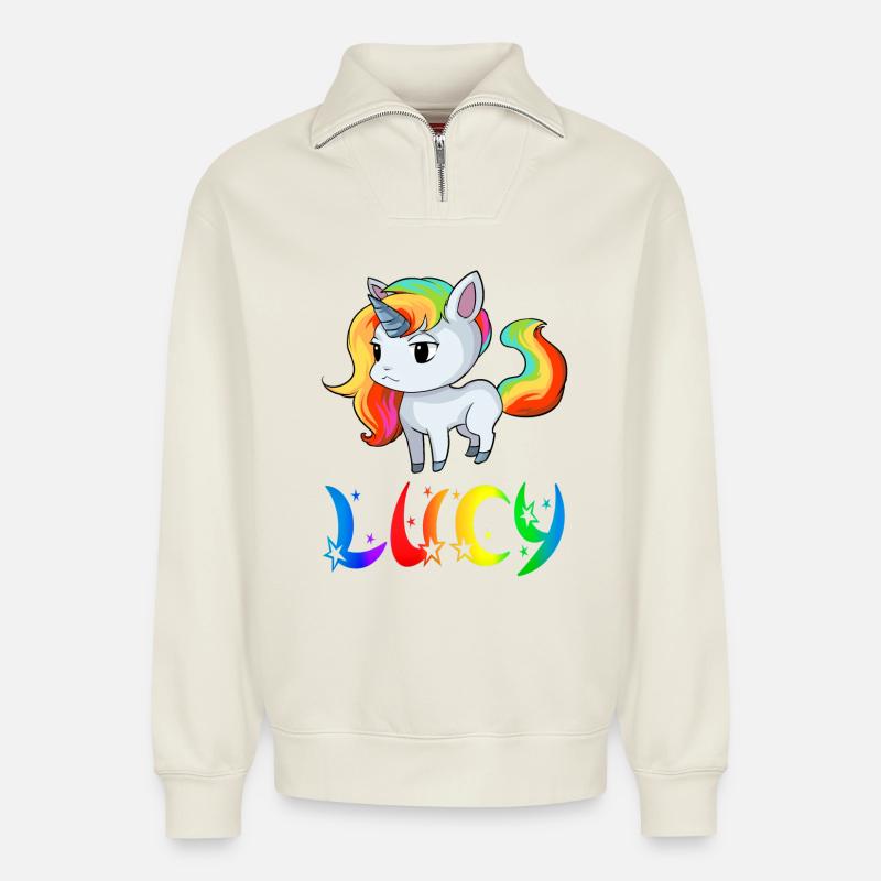 Lucy Einhorn - Relaxed Unisex Organic Half Zip Sweatshirt – von SPREAD - Naturweiß