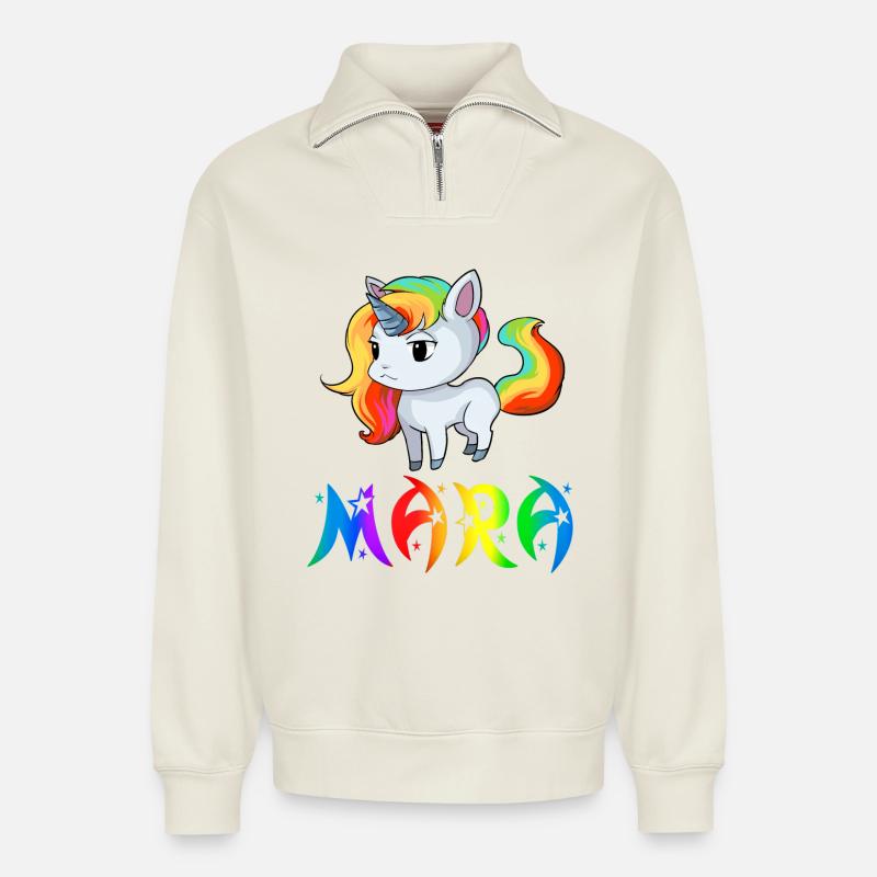 Mara Einhorn - Relaxed Unisex Organic Half Zip Sweatshirt – von SPREAD - Naturweiß