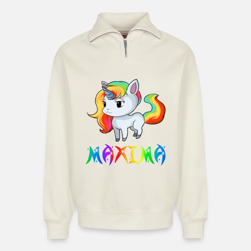 Maxima Einhorn - Relaxed Unisex Organic Half Zip Sweatshirt – von SPREAD - Naturweiß