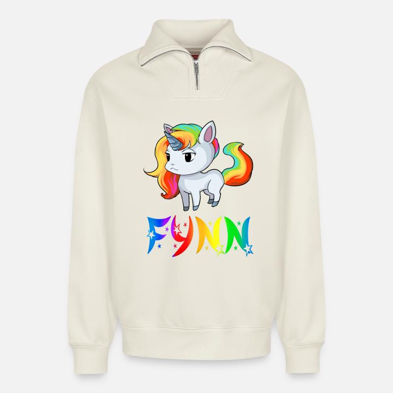 Fynn Einhorn - Relaxed Unisex Organic Half Zip Sweatshirt – von SPREAD - Naturweiß