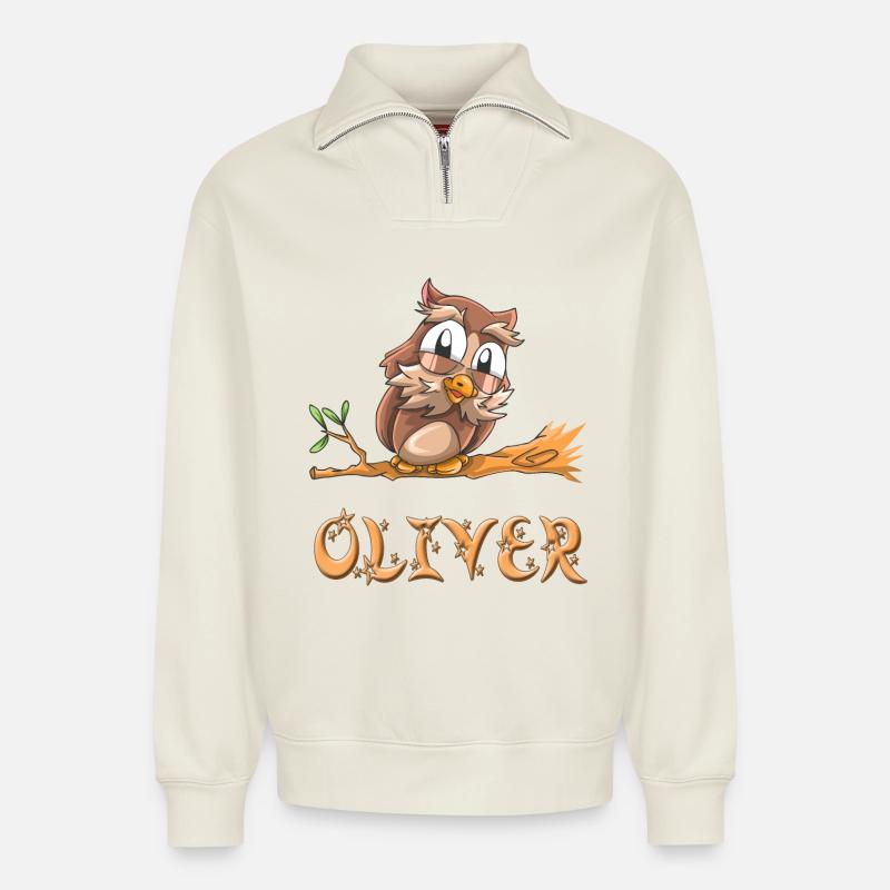 Eule Oliver - Relaxed Unisex Organic Half Zip Sweatshirt – von SPREAD - Naturweiß