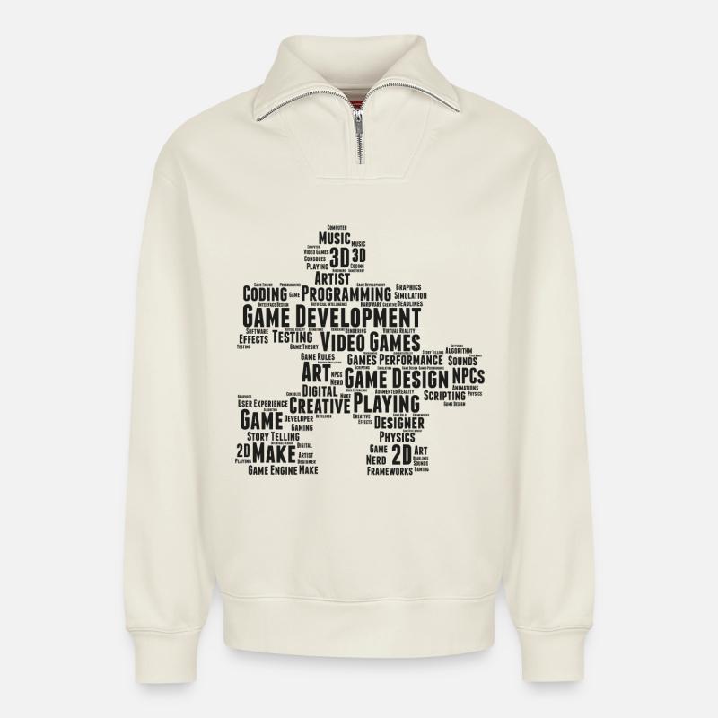 Game Dev - Relaxed Unisex Organic Half Zip Sweatshirt – von SPREAD - Naturweiß