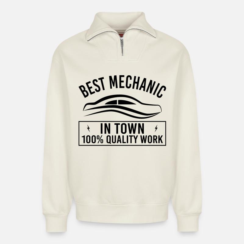 Occupation Engineer in Mechanical Engineering - Relaxed Unisex Organic Half Zip Sweatshirt – by SPREAD - off white