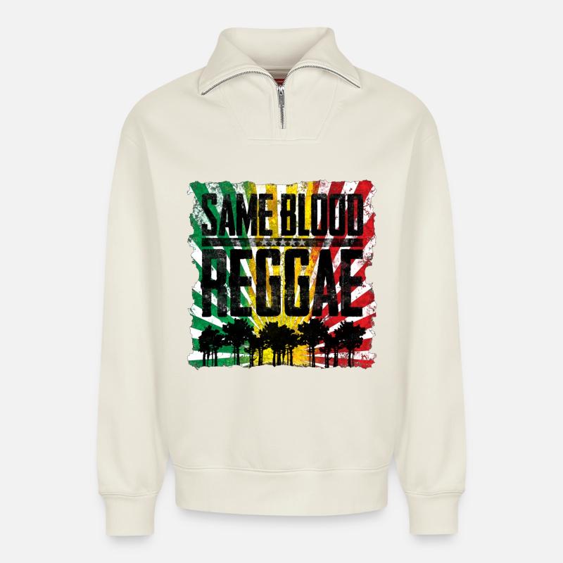 Same Blood, Different Roots Design - Relaxed Unisex Organic Half Zip Sweatshirt – von SPREAD - Naturweiß