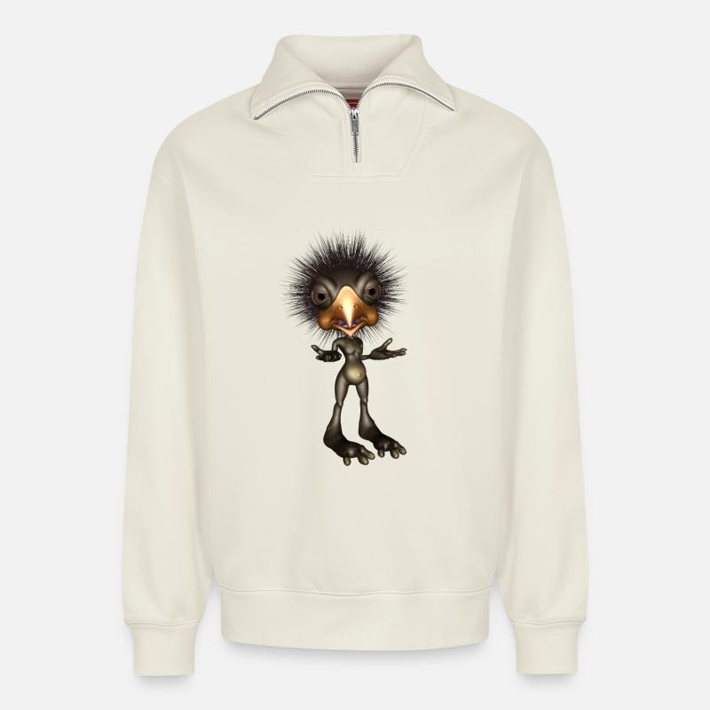Lustiger süßer Vogel - Relaxed Unisex Organic Half Zip Sweatshirt – von SPREAD - Naturweiß