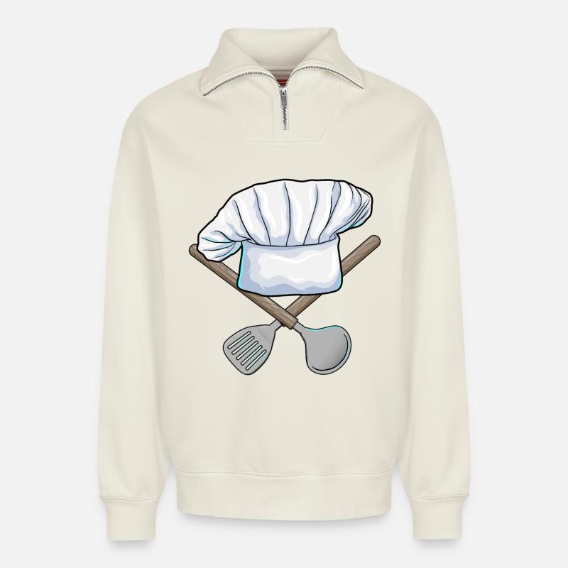 Cooking Chef's Hat Kitchen - Relaxed Unisex Organic Half Zip Sweatshirt – by SPREAD - off white