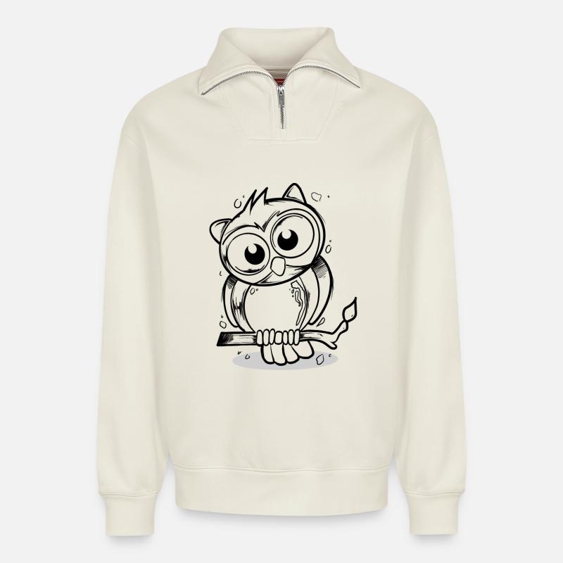 Eule - Relaxed Unisex Organic Half Zip Sweatshirt – von SPREAD - Naturweiß