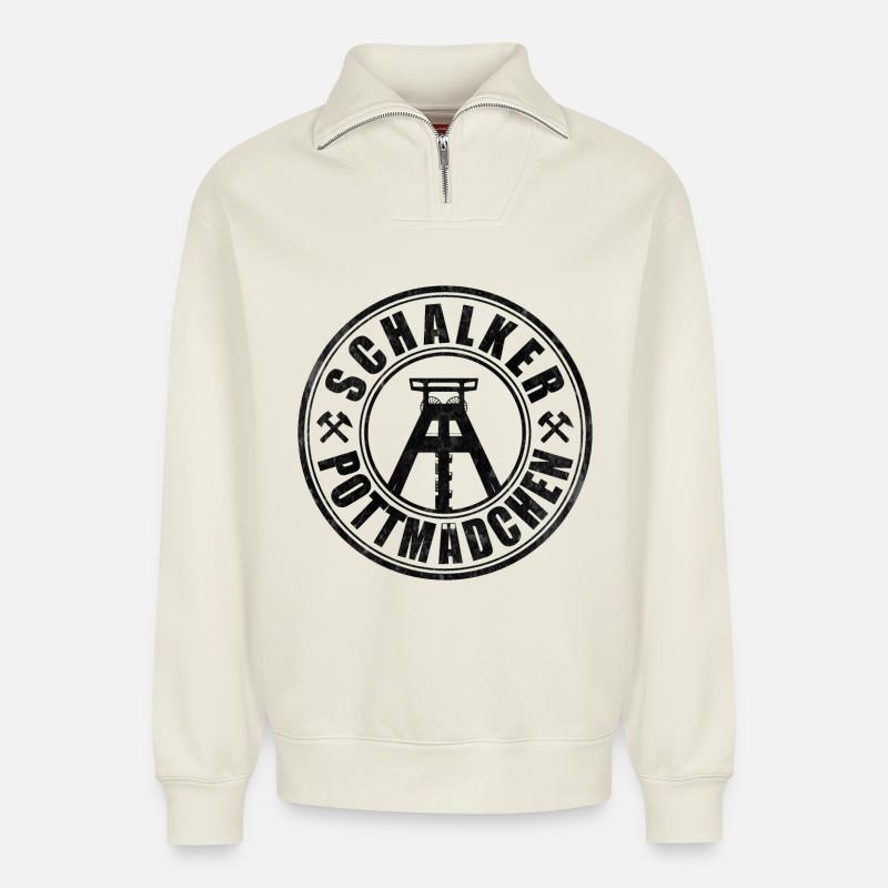 Schalker Pottmädchen | Ruhrpott Mädchen - Relaxed Unisex Organic Half Zip Sweatshirt – von SPREAD - Naturweiß