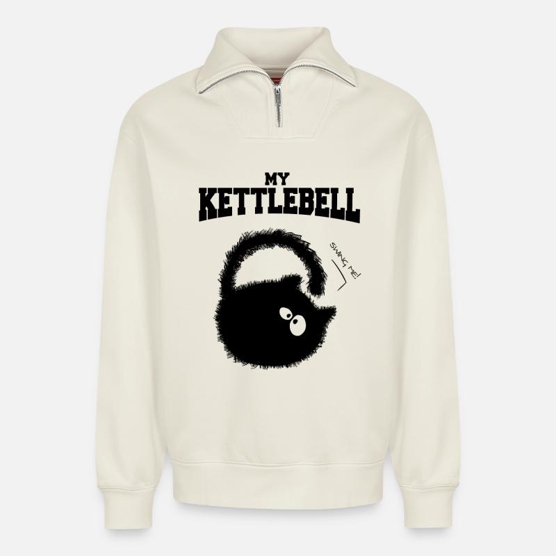 Meine Kettlebell oder Kitte .. Glocke. - Relaxed Unisex Organic Half Zip Sweatshirt – von SPREAD - Naturweiß