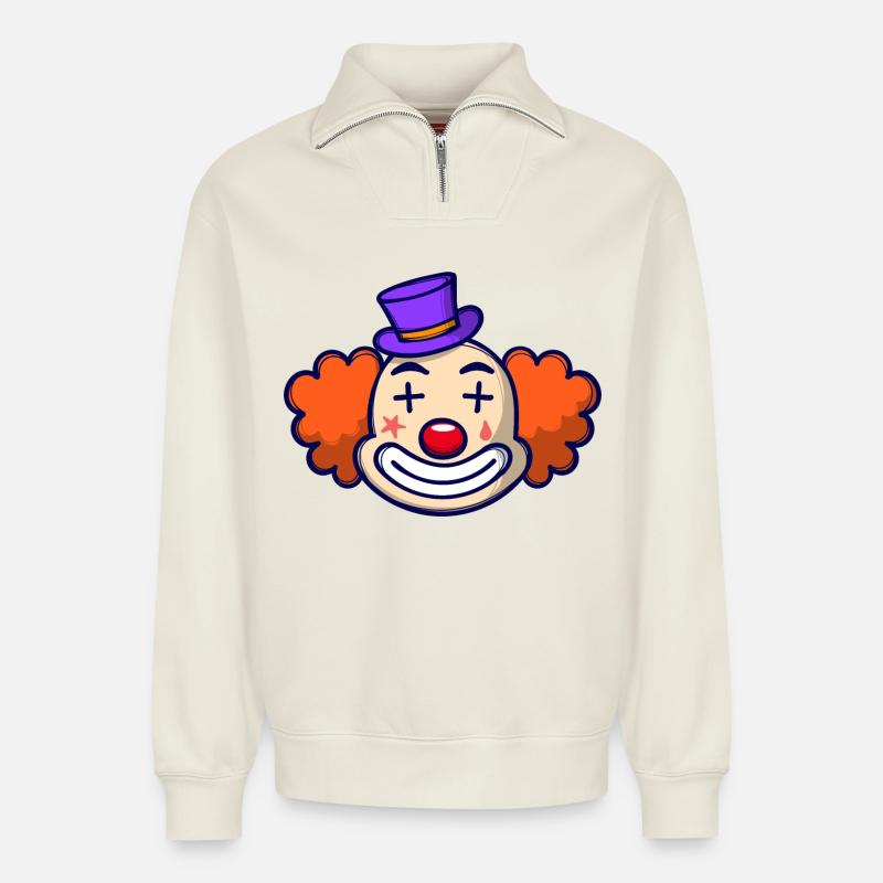 Clown Carnaval Carnaval - Sweat unisexe décontracté en coton biologique à demi-zip – de SPREAD - blanc cassé