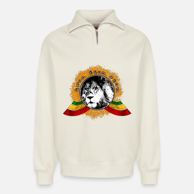 Reggae Löwe - Relaxed Unisex Organic Half Zip Sweatshirt – von SPREAD - Naturweiß