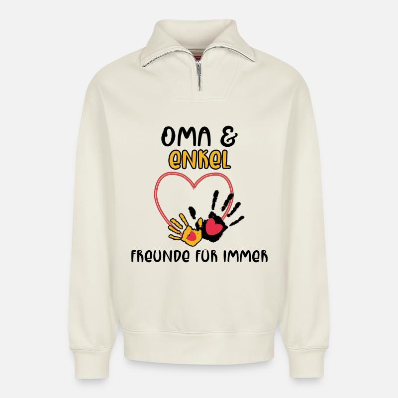 Großmutter Enkel Statement Oma - Relaxed Unisex Organic Half Zip Sweatshirt – von SPREAD - Naturweiß