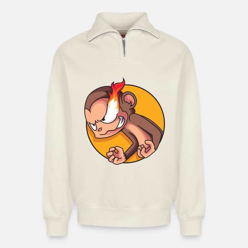 Rage-Äffchen - Relaxed Unisex Organic Half Zip Sweatshirt – von SPREAD - Naturweiß