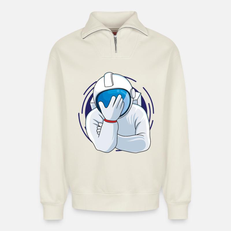 Facepalm Astronaut - Relaxed Unisex Organic Half Zip Sweatshirt – von SPREAD - Naturweiß