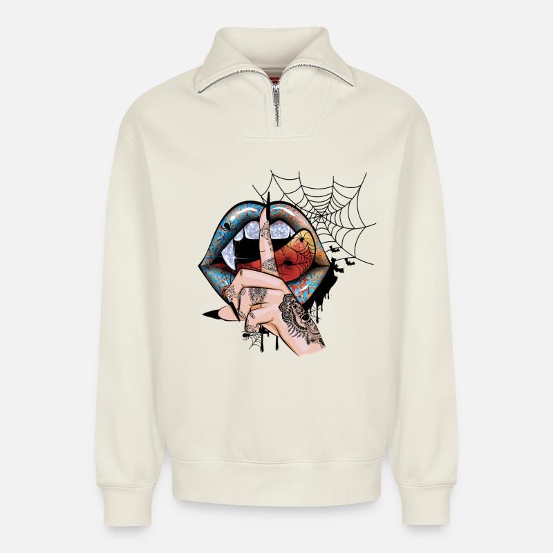 Vampir Halloween - Relaxed Unisex Organic Half Zip Sweatshirt – von SPREAD - Naturweiß