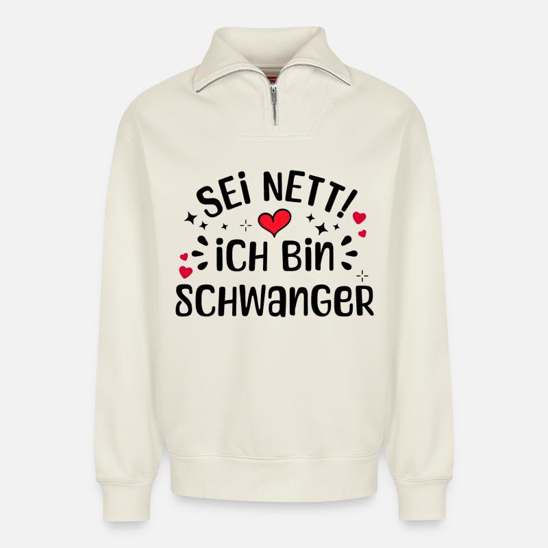 Schwangerschaft Mutter Schwanger Herz Statement - Relaxed Unisex Organic Half Zip Sweatshirt – von SPREAD - Naturweiß