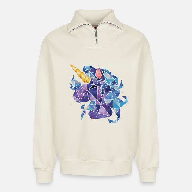 Einhorn Luna Chibi Kind - Relaxed Unisex Organic Half Zip Sweatshirt – von SPREAD - Naturweiß