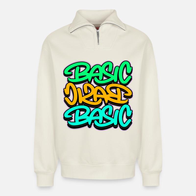 Urban Graffiti Basic Dreifach Schrift - Relaxed Unisex Organic Half Zip Sweatshirt – von SPREAD - Naturweiß